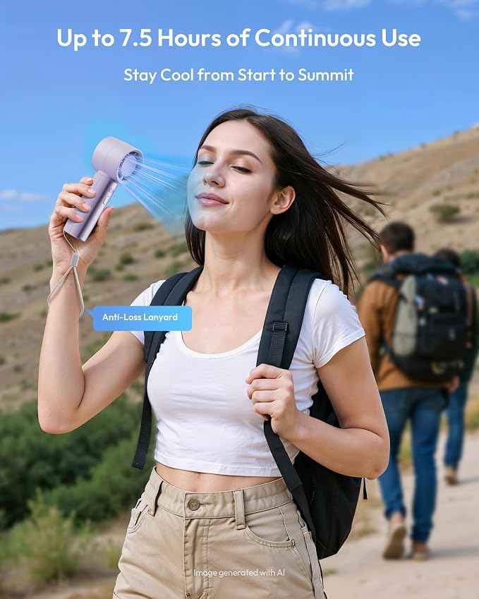 Gaiatop Small Handheld Personal Fan, Powerful High Speed Turbo Cooling | USB Rechargeable Mini Portable Fan for Travel, Outdoor Essentials, Summer Gifts for Women Girls, Purple - Image 4