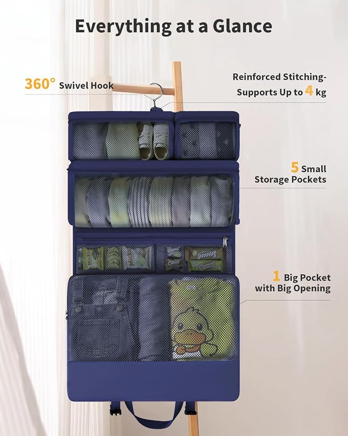 ECOHUB Hanging Travel Closet Portable Luggage Organizer Packing Bag,Blue - Image 8