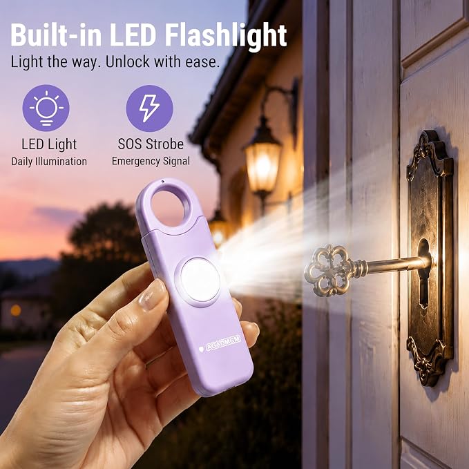 Rechargeable Personal Safety Alarm for Women | 130dB Loud Siren & Strobe Light & Low Battery Notice, Emergency Keychain Alarm for Self Defense (Lavender Purple) - Image 5