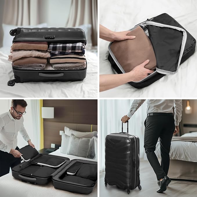 7 Set Compression Travel Packing Cubes for Suitcases, Black | Travel Essentials for Suitcase, Luggage Organizer Bags for Travel with Shoe Bag, Travel Bags for Shoes, Clothing - Image 7