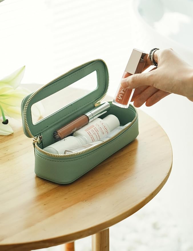 Clear Makeup Bag Travel Cosmetic Case Transparent Toiletry Bag with Zipper, Portable Make Up Organizer Traveling Compact Car Bag for Essentials, Sage Green, Slim - Image 5