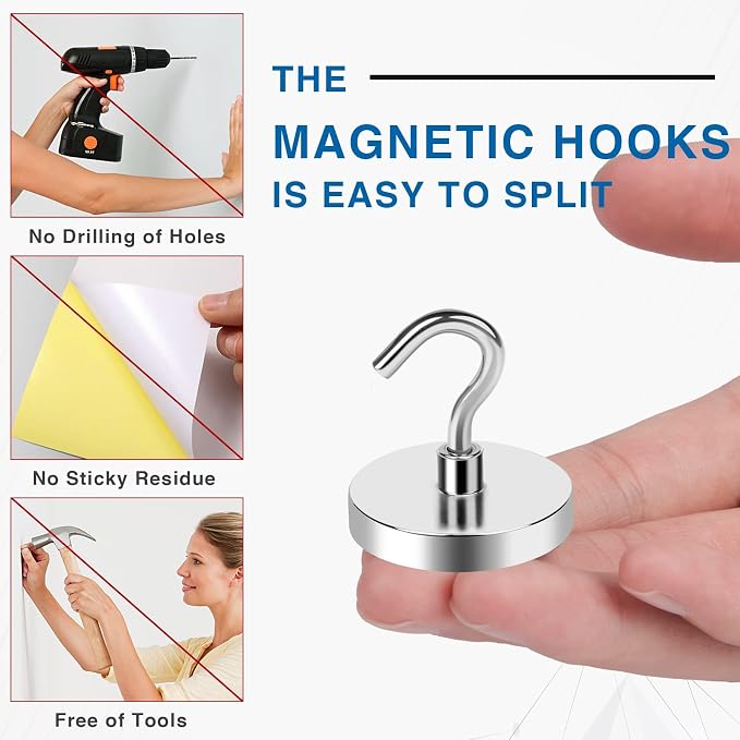 LOVIMAG Magnetic Hooks for Cruise Cabins, 130LBS, 12Pack | Heavy Duty Neodymium Magnet with Hook Essentials for Classroom, Fridge, Ceiling, Hanger, Silver - Image 4