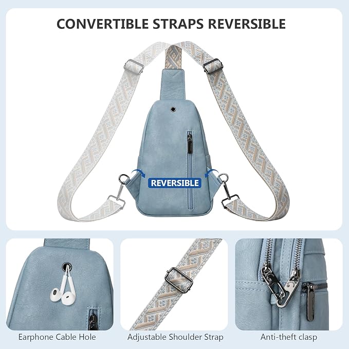 Anti-theft Chest Bags Women Small PU Leather Sling Fanny Pack | RFID Blocking,Safety Zipper,5 Card Slots,Adjustable Strap,Large Capacity,Multi Pockets,Faux Leather,Daypack,Bum Bags,Travel - Image 6