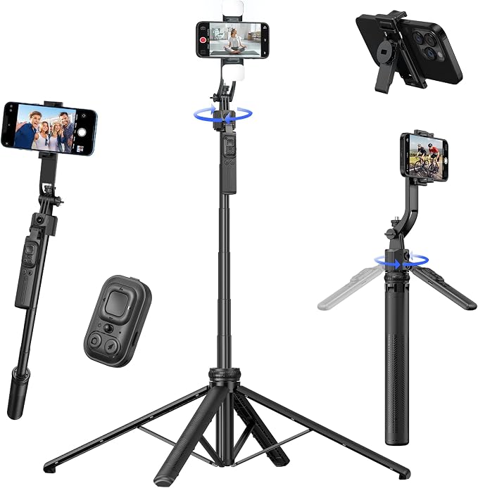 Auto Face Tracking Tripod for iPhone with Light, No APP Needed 63" Tripod | iPhone Stand for Video Recording, Selfie Stick Tripod Follows Your Movement with Remote for Content Creator Vlog Live by DMYWB