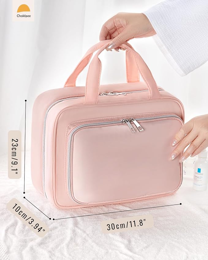 Travel Hanging Toiletry Bag for Women - Waterproof Cosmetic Organizer with Clear Window, Lightweight Bathroom Bags for Essentials, Makeup, Shampoo, Toiletries Pink,Large - Image 2