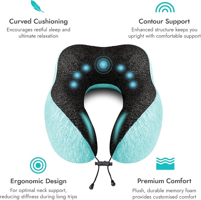 High Fill Memory Foam Travel Neck Pillow - Ergonomic Support for Plane, Car, Home Travel Accessory, Washable Cover - Neck Pillow for Effortless Travel - Image 2