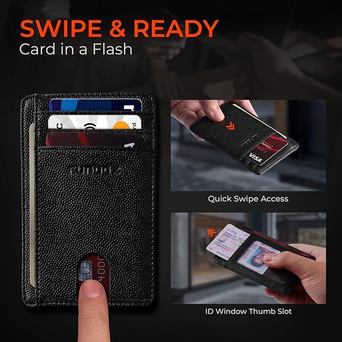 RUNBOX Slim Wallet for Men and Women, RFID Blocking Leather Card Holder | Minimalist 8-slot design fits IDs and credit cards in a thin profile for front pockets, purses, pants and travel - Image 6