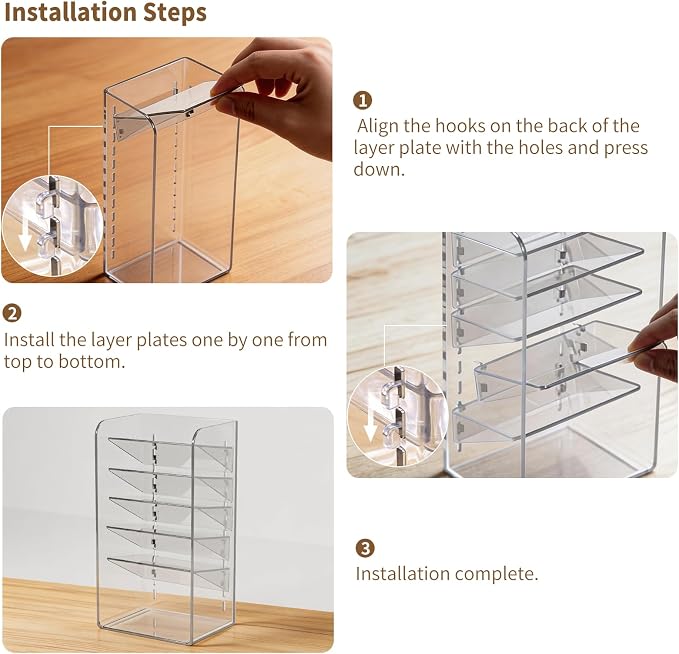 PAVSTINE Medicine Cabinet Organizer with Adjustable Dividers, Clear Vertical Layered Backward Slanting Shelves for Pressed Powder/Lip Gloss/Mascara Storage (5-Tier Gentle Slant) - Image 7