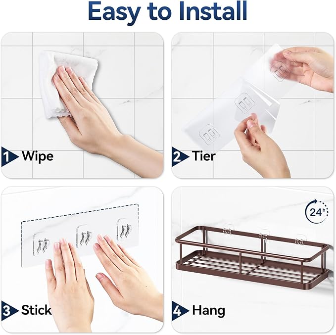 Shower Caddy Adhesive, Rustproof Shower Organizer with Soap Holder, Large Capacity Shower Shelves for Inside Shower, No Drilling Bathroom Organizers and Storage for Home Decor（3 Pack Bronze） - Image 8