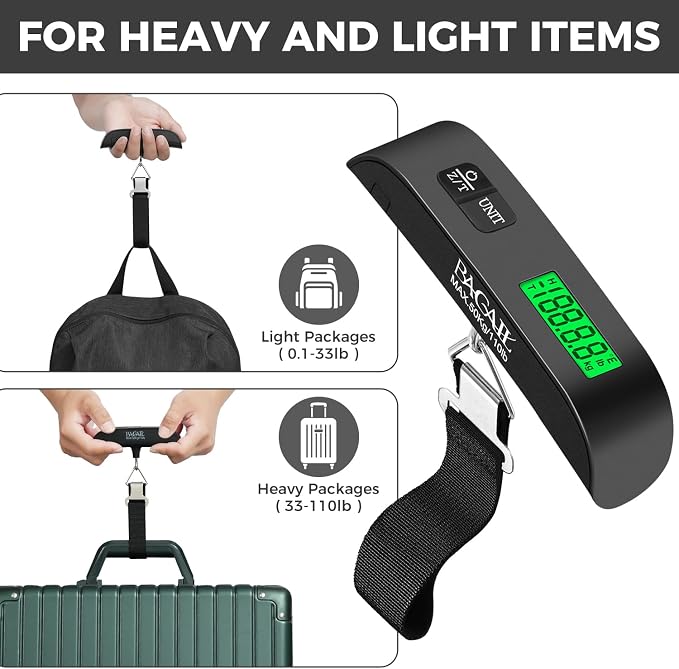 BAGAIL Digital Luggage Scale, 110lbs Hanging Baggage Scale with Backlit LCD Display, Portable Suitcase Weighing Scale, Travel Luggage Weight Scale with Hook, Strong Straps for Travelers - Image 6