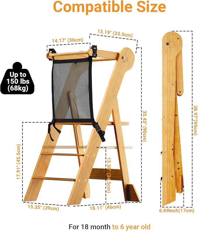 COSYLAND Foldable Toddler Kitchen Stool Helper - Standing Stool Tower | Folding 2-level Height Stand Tower, kids 18M-6Y, 70% pre-assembled anti-tip & non-slip bathroom Sink or Kitchen Counter - Image 6