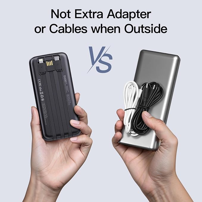 2026 2-Pack 10000mAh Portable Charger Battery Pack with Built in Cables | Travel Essential, 4 Outputs 2 Inputs Slim Power Bank for iPhone 17/16/15/14, Samsung Galaxy S23/22, Pixel etc - Image 5