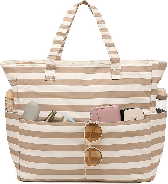 LEDAOU Large Beach Bag for Women, Waterproof Sandproof Tote Bag with Zipper | 36L Pool and Swim bag with Zipper, Wet/Dry pocket and 7 Pockets for Beach Days, Cruises, Vacations and Family travel by LEDAOU
