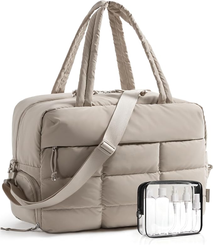 BAGSMART Gym Bag for Women, Carry on Travel Duffel Bag, Water-resistant Weekender with Shoe Compartment for Gym Travel Work, Khaki, Large by BAGSMART