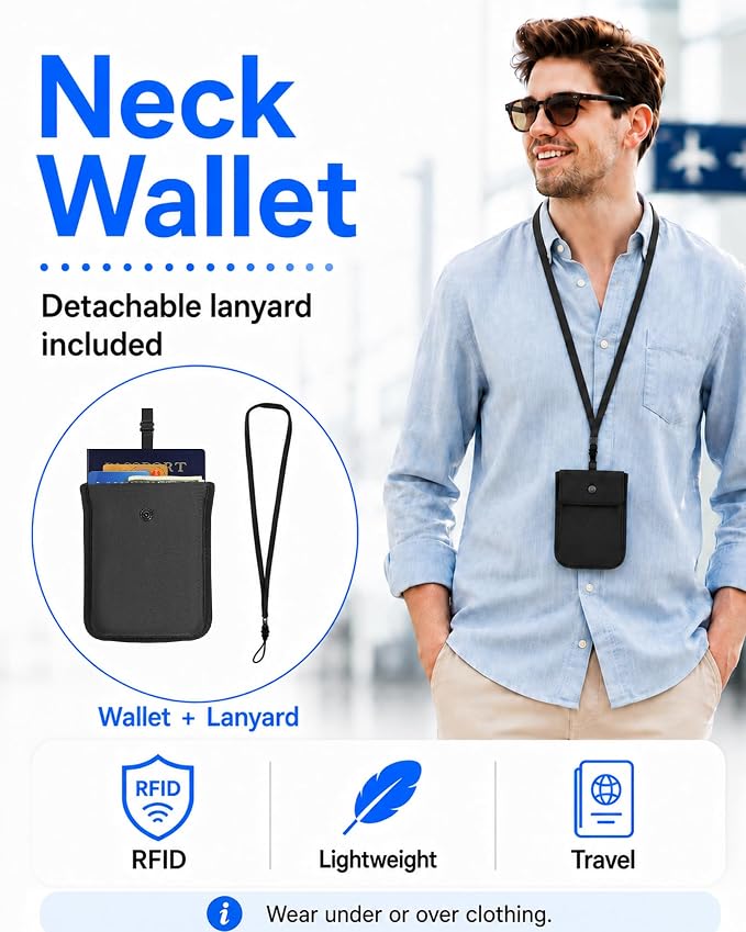 RFID-Blocking Travel Bra Wallet, Hidden Money Pouch with Elastic Strap | Ideal Secret Pocket to Protect Your Passport, Credit Cards, Cash and Valuables Under-Clothes, Black, Bamneat - Image 6