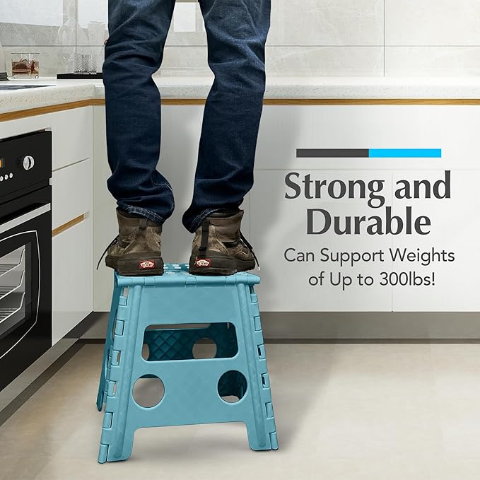 Handy Laundry Folding Step Stool 13 Inch, Teal, Non-Slip Holds 300 lbs | 13 Inch, Teal, Foldable Collapsible Step Stool, Non-Slip, Holds 300 lbs, Kitchen Bathroom Bedroom, Adults - Image 4