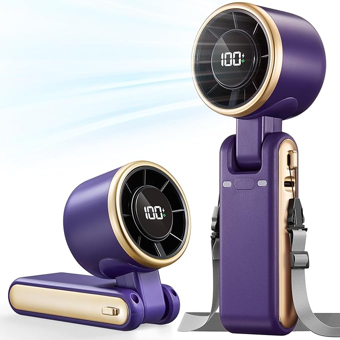 Portable Handheld Turbo Fan - 5 Gear High Speed 4000mAh Rechargeable Mini Personal Hand Fan Blow Cold Air, Battery Operated Travel Essentials, Beach Vacation, Gifts for Women, Men (Purple) by BEARWIND