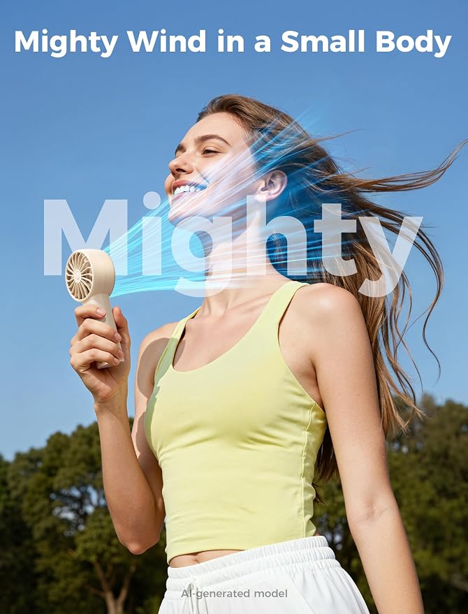 Aecooly Mighty Portable Fan, Powerful Handheld Fan, USB Rechargeable | [10H Max Cooling Time], Mini Personal Battery Powered, Pocket for Travel, Summer, Gifts for Women, Girls -Beige - Image 2