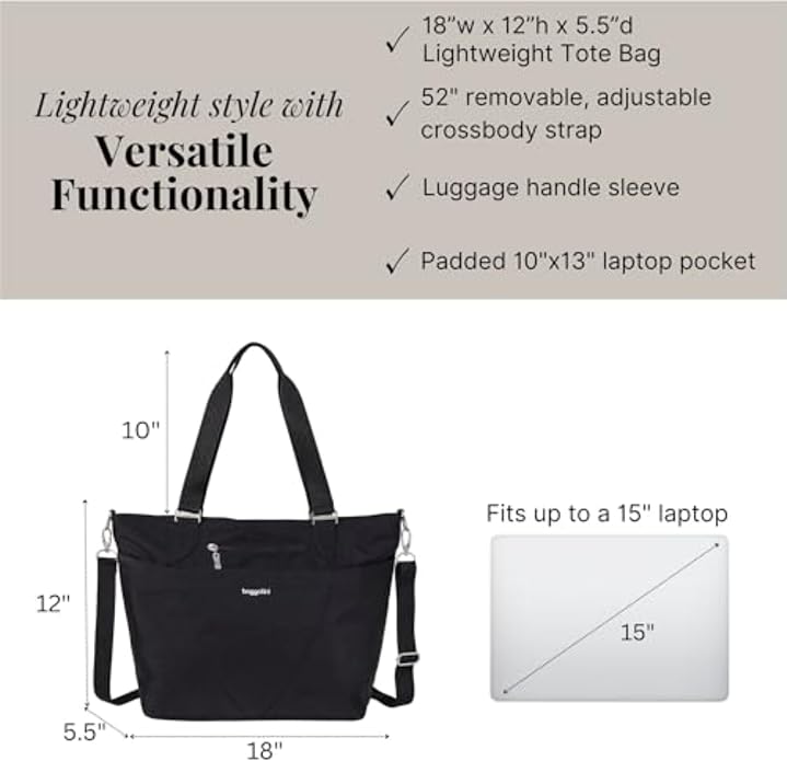 Baggallini Avenue Tote - 12x18 Laptop Tote Bag for Women - Lightweight Work Travel Carry On Bag - Image 6