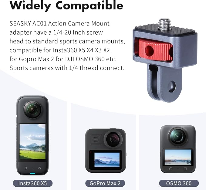 SEASKY AC01 1/4-20 Action Camera Mount Adapter for Gopro to Insta360 X5 X4 | All Metal Aluminum Alloy Tripod Accessory conversion adapter for insta360 X5 X4 Air X3 for DJI OSMO 360 for Gopro Max 2 - Image 2