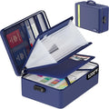 Fireproof Document Bag, Insulated Large Document Box with Lock, Important Document Organizer with Waterproof Zipper, Portable Soft Home Travel Office Safe Storage with 13 Accordion File Folder,Blue by JIHOX