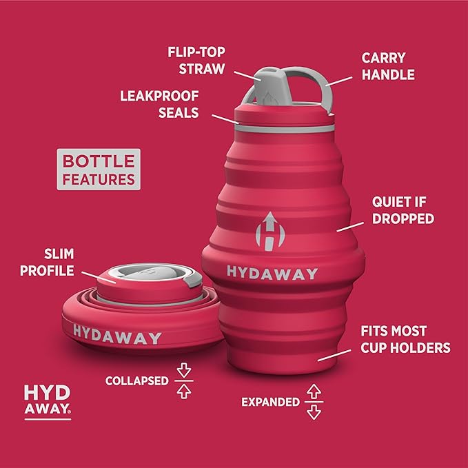 HYDAWAY 17oz Collapsible Water Bottle, Packable Leakproof for Travel | Travel-first design. Fold flat to 1.5 in for carry-ons, purses, seatbacks. Leakproof, BPA-free, dishwasher safe. - Image 5