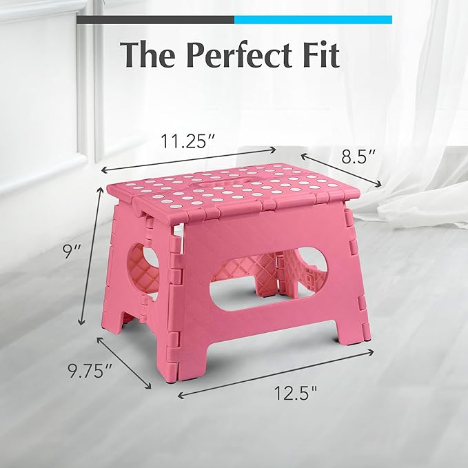 Handy Laundry Folding Step Stool 9 Inch 2-Pack, Pink, Holds 300 lbs | 2-Pack, 9 Inch, Pink, Foldable Collapsible Step Stool, Non-Slip, Holds 300 lbs, Kitchen Bathroom Bedroom, Adults - Image 5