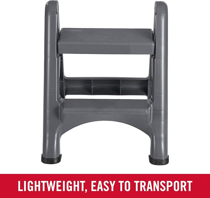 Rubbermaid Two-Step Folding Foot Stool 14-Inch High Gray 300-Pound Capacity Small Step Stool for Adults/Kids for Use in Library/Kitchen/Bathroom/Garage/Closet - Image 2