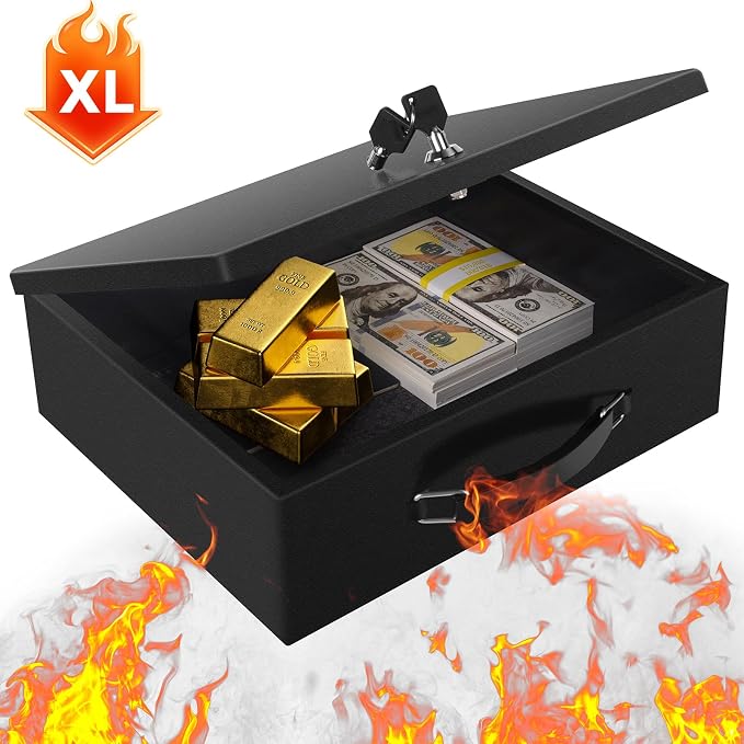 Fireproof Document Box, Fire Resistant Safe Box with Key Lock for Home, Portable Fireproof Lock Box for Personal Items, Passport, Cash, Tablet, X Large 13.2" x 11" x 4.13" - Image 8