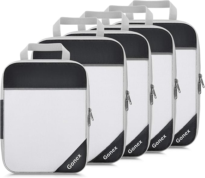 Gonex Compression Packing Cubes for Travel, Mesh Bags Luggage Organizers | Set of 4/5/6/7/10 for Essentials, Extensible, Fits 20"Carry-on Suitcases, See-through Mesh, Double Zipper Compression by Gonex