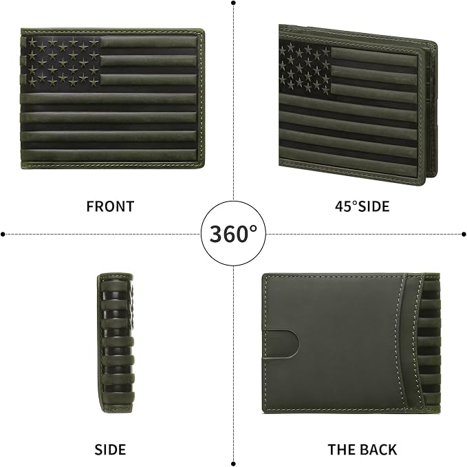 Wallet for Men-Genuine Leather RFID Blocking Bifold Stylish Wallet American Flag Wallet With 1 ID Window (Green, Without ID Window) - Image 8