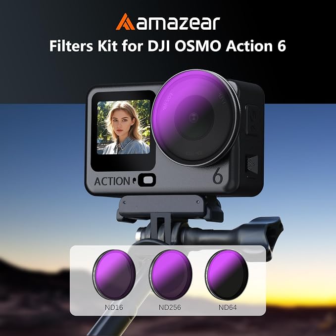 AMAZEAR ND Filters Kit for DJI OSMO Action 6 Accessories (3 Pack), Action6 ND16 ND64 ND256 Optical Glass Pro Lens Filters with Multi Coating for Cinematic Motion Blur and Light Reduction - Image 2