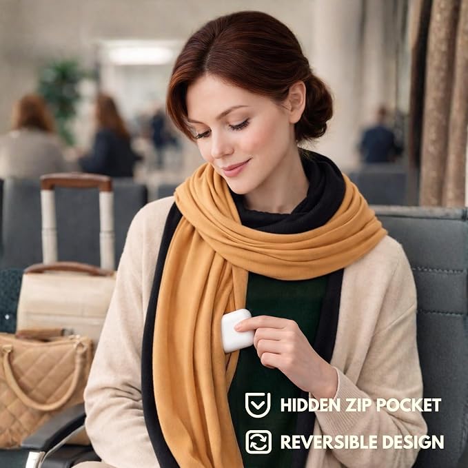 16-in-1 Compact Travel Blanket with Bag – Reversible, Ultra Soft Bamboo Airplane Blanket with Hidden Pocket – Packable for Flights & Travel Essentials (Semi-Weighted, Double Layer) - Image 6