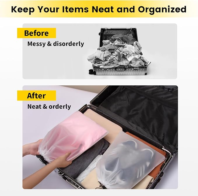 Vorspack Shoe Bags for Travel, 6 Pcs, Transparent, Drawstring, Large | Clear, Shoe Organizer, With Rope, Travel Essentials, For Men Women - Image 3