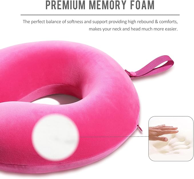 Memory Foam Neck Pillows for Travel - Travel Neck Pillows for Airplanes with Attachable Snap Strap Soft Washable Cover, Flight Neck Pillows Provide Neck Rest for Traveling, Car, Home, Office, Pink - Image 4