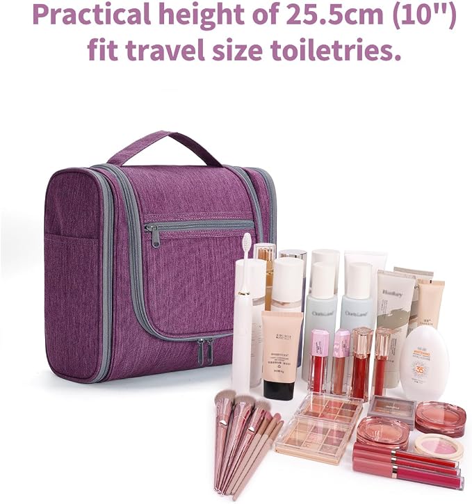 Hanging Toiletry Bag for Women Travel Makeup Bag Organizer Toiletries Bag for Cosmetics Essentials Accessories (Large, Dark Purple) - Image 4