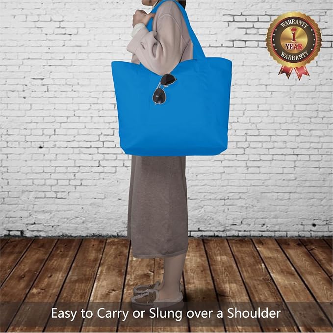 TOPDesign 6-Pack Canvas Tote Bags with an External Pocket, Reusable Grocery Shopping Bags, Top Zipper Closure, Daily Essentials (Ocean Blue) - Image 2