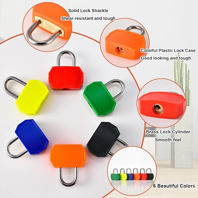smilixin 12 PCS Suitcase Locks with Keys,Small Locks with Keys,6 Colors | Metal Luggage Padlocks with Key,Lock Luggage Locks Mini Keyed Padlock for Backpack Boxes Laptop Bag School Gym Locker,28 mm - Image 3