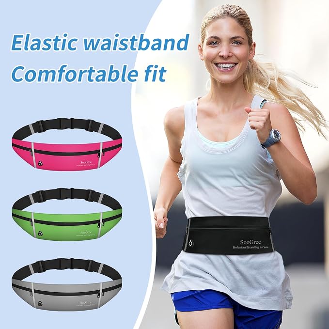 SooGree Slim Running Belt Sport Fanny Pack for Women Men,Outdoor Reflective Waist Pack Runner Pouch Belt, Zipper Waterproof Running Phone Holder Jogging Pouch for Phone Money Belt Waist Bag (Gray) - Image 6