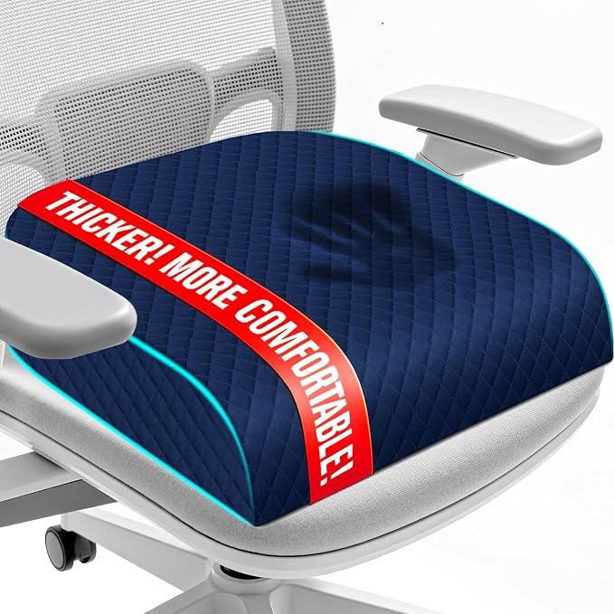 Seat Cushion, Office Chair Cushion, Chair Pad, Large, Blue, X-Large | Memory Foam, Washable Cover, Non-slip Bottom, Portable Handle, for Office, Home and Car by Unknown