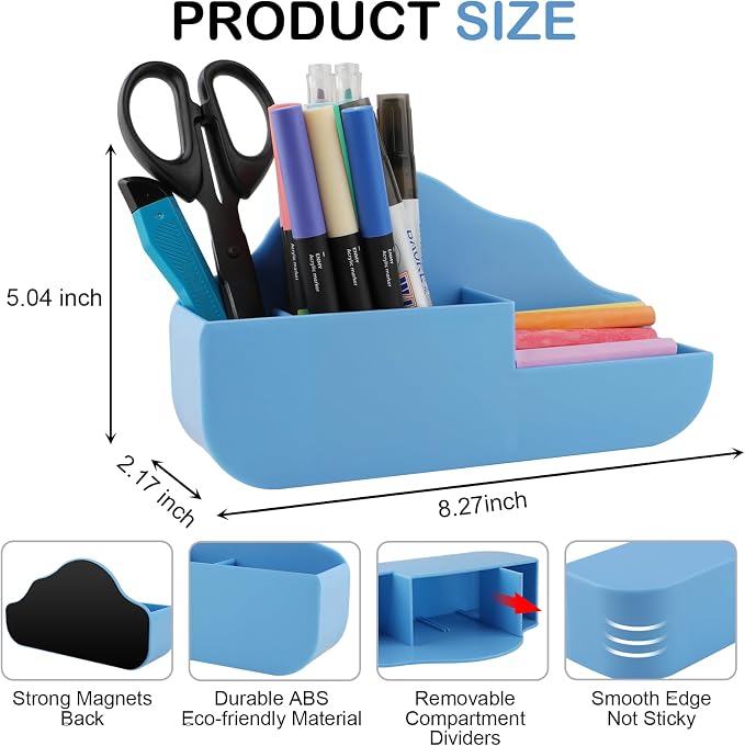 KITANIS Magnetic Pen Holder,3 Compartments Magnetic Dry Erase Marker Holder,Extra Strong Magnet Storage Marker Pen Pencil Organizer for Refrigerator,Whiteboard,Locker Accessories(Cloud Style) - Image 2
