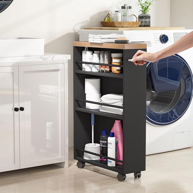 Tribesigns Slim Storage Cart, Rolling Narrow Kitchen Cart on Wheels for Small Place, 4-Tier Slide Out Slim Utility Cart Skinny Laundry Cart with Handle for Kitchen, Bathroom, Laundry - Image 3
