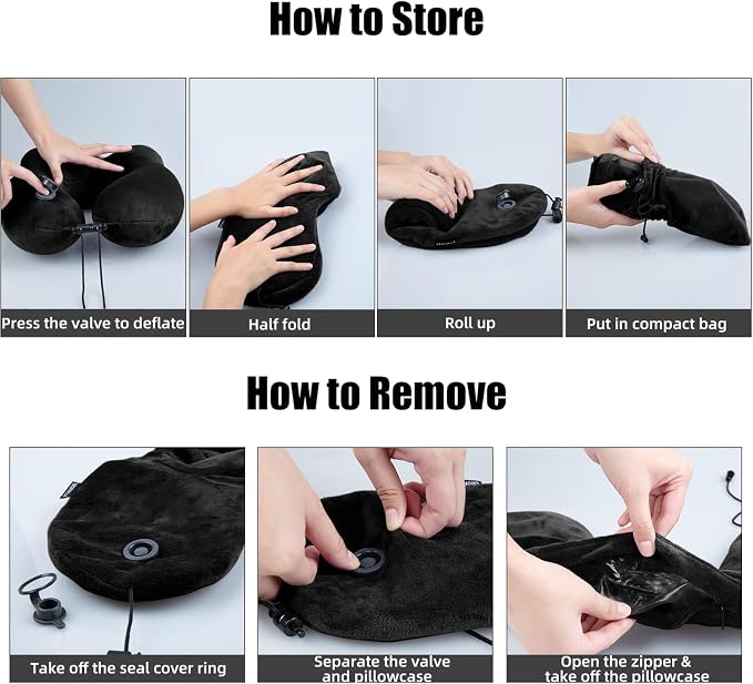 Inflatable Travel Neck Pillow for Airplanes, Super Soft Velvet Neck Support, Adjustable Firmness, Blow Up Plane Pillow for Long Flights, Road Trips, Travel Essentials with Eye Mask, Earplug - Image 7