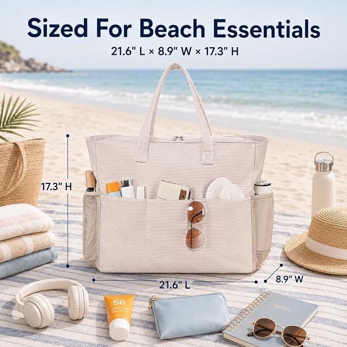 LEDAOU Beach Bag Waterproof Sandproof Women Beach Tote Pool Bag with Zipper for Swim Gym Grocery Travel with Wet Pocket | Sandproof - Image 4