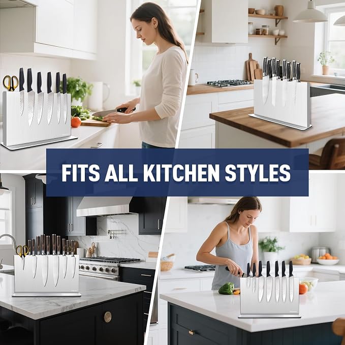 Magnetic Knife Block Without Knives— Stainless Steel Double-Sided Magnetic Knife Holder Stand with Strong Magnets, Knife Storage Organizer for Kitchen Counter top, 16 inch - Image 6