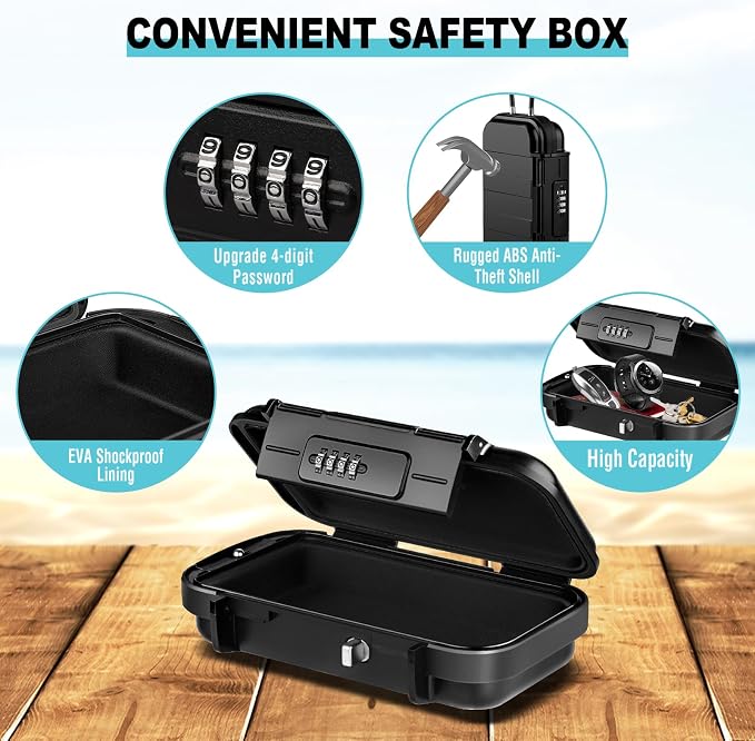 HUANLANG Portable Safe Lock Box with Combination Lock Mini Beach Travel Safe Waterproof Small Lockable Boxs with Removable Wire Rope Combination Lock Box for Dorm,Travel,Beach,Hotel,Car,Home,Office - Image 2
