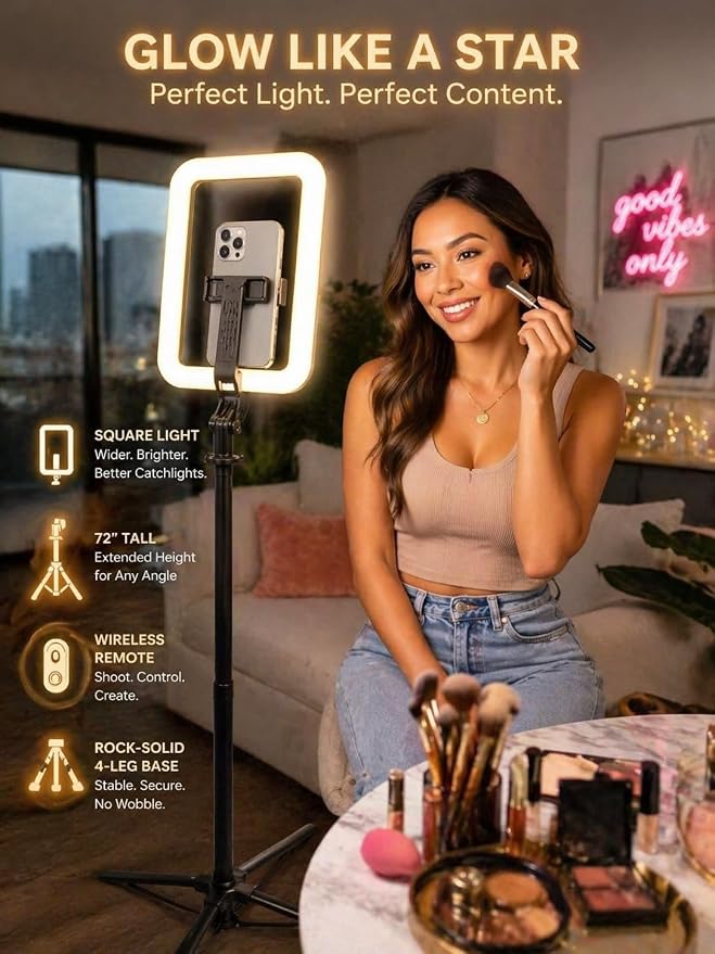 M MYBAT PRO Selfie Ring Light with 72" Tripod Stand - Extendable Selfie Stick with Light for Phone, Live Streaming, Makeup, Travel, Gaming, Video, Includes Phone Holder& USB-C Powered - Image 2