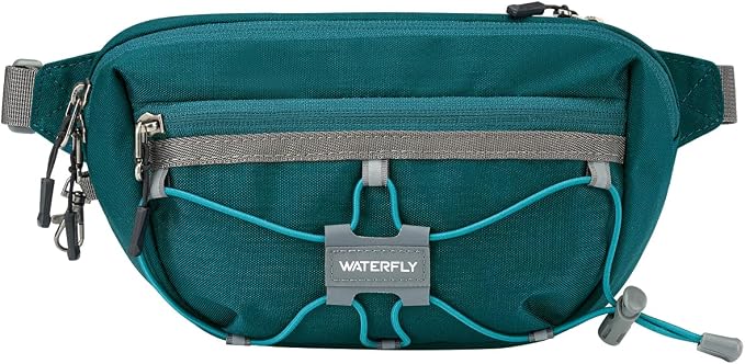 WATERFLY Small Fanny Pack RFID Blocking Travel Hiking Crossbody Waist Bag | Anti-theft design, Water resistant, Lockable zipper, Hidden rear pocket, Lightweight hip belt bag, EDC Running, Cycling, Gym by Waterfly