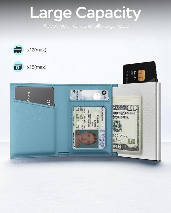 RFID Wallet for Women with AirTag Holder - Slim Small Trifold Wallets Anti-Theft Pop up Card Holder for Air Tag, Front Pocket, Minimalist, Premium Leather, Ultra Thin, ID Window, Cash Slot - Image 4