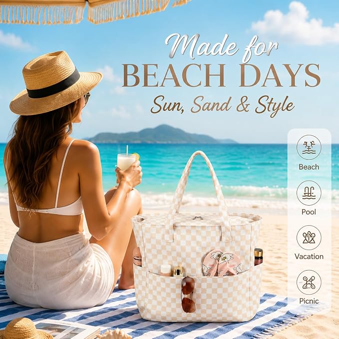 LEDAOU Beach Bag Waterproof Sandproof Women Beach Tote Pool Bag with Zipper for Swim Gym Grocery Travel with Wet Pocket | Sandproof - Image 3